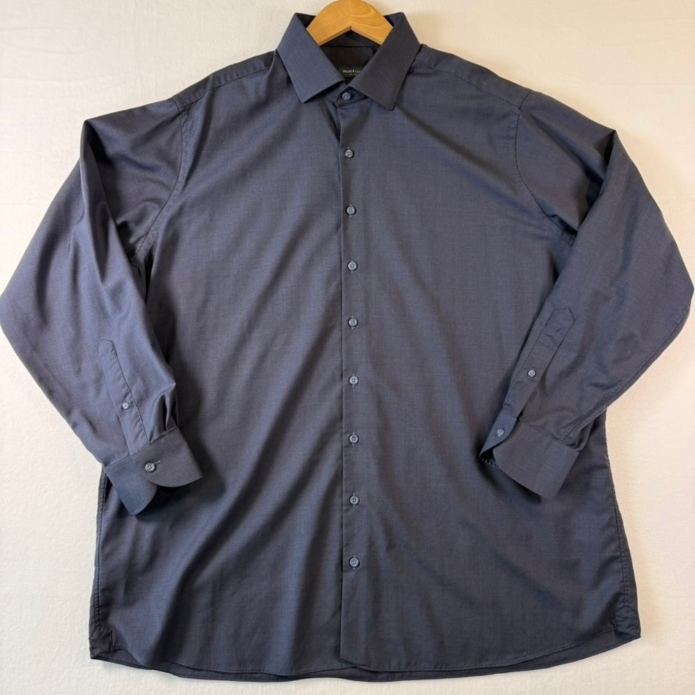 Proper Cloth Reda Navy Melange Merino Wool Shirt XXL 17.5-35.5 Button Down